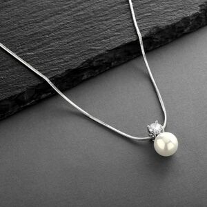 White Shell Pearl Necklace With Cubic Zirconia Crystal Mariell